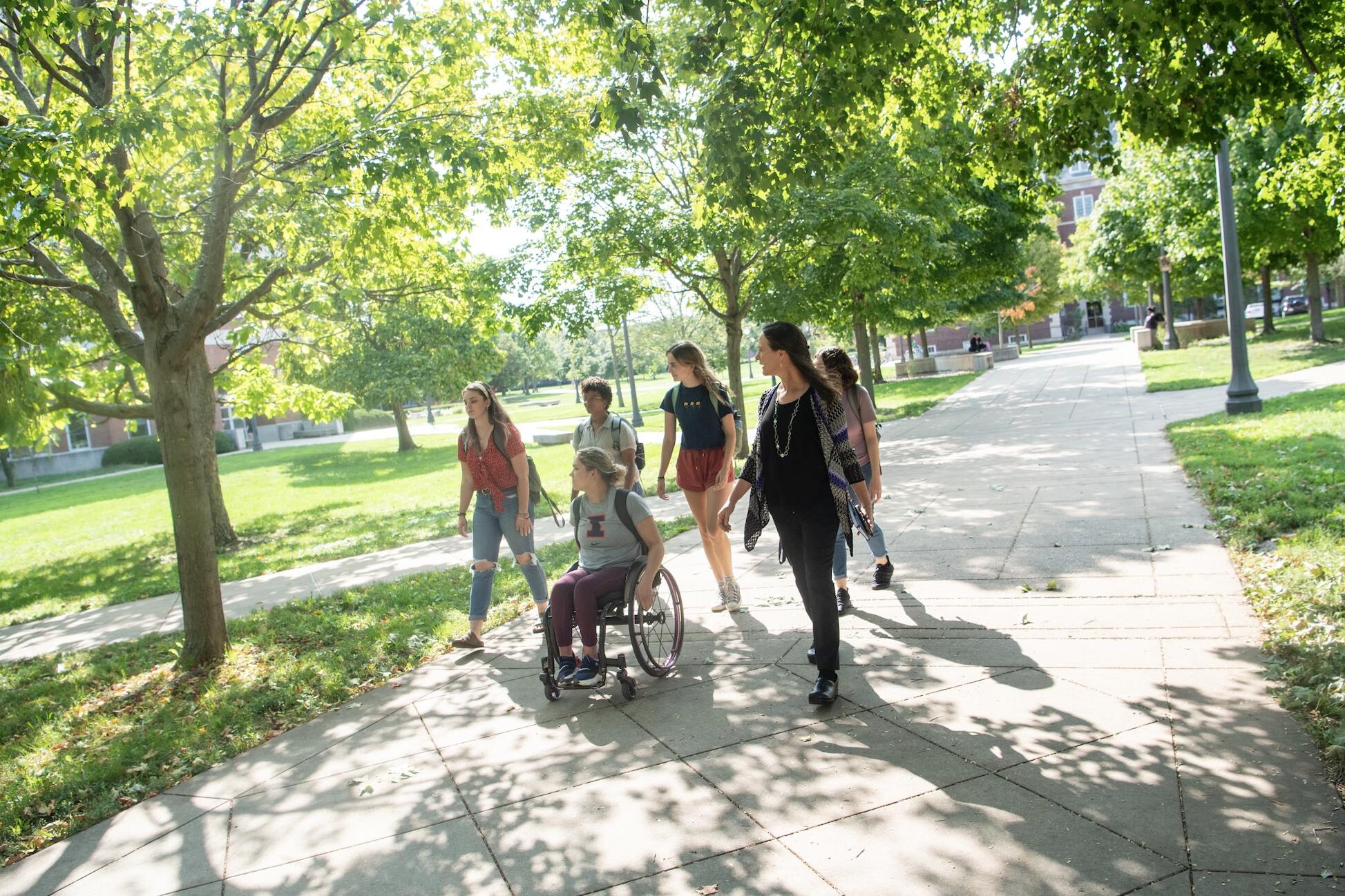 Students roaming campus.